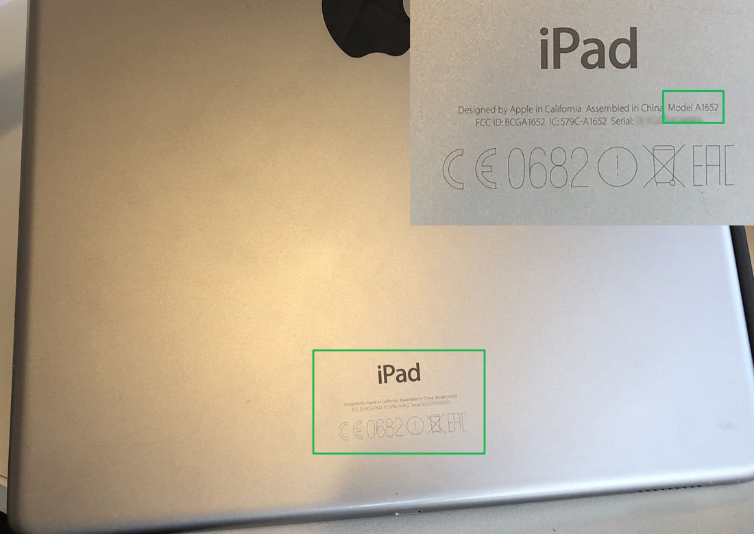 Which iPad do I have: iPad Pro rear with model number inset