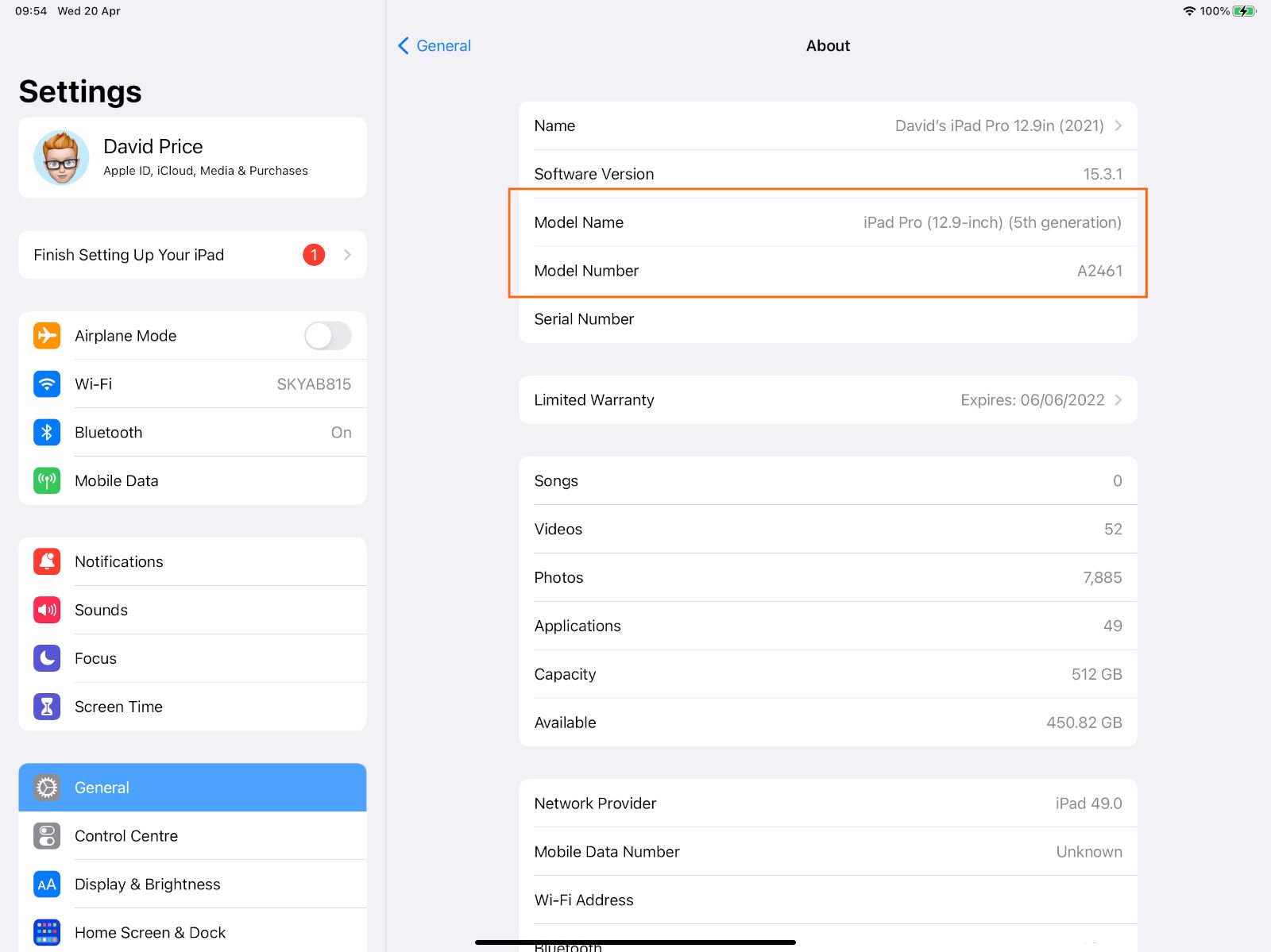 How to identify which iPad model you've got: Settings