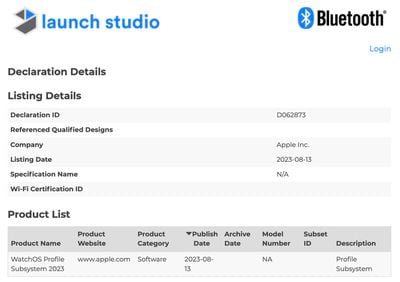 2023 Apple Watch Bluetooth Database